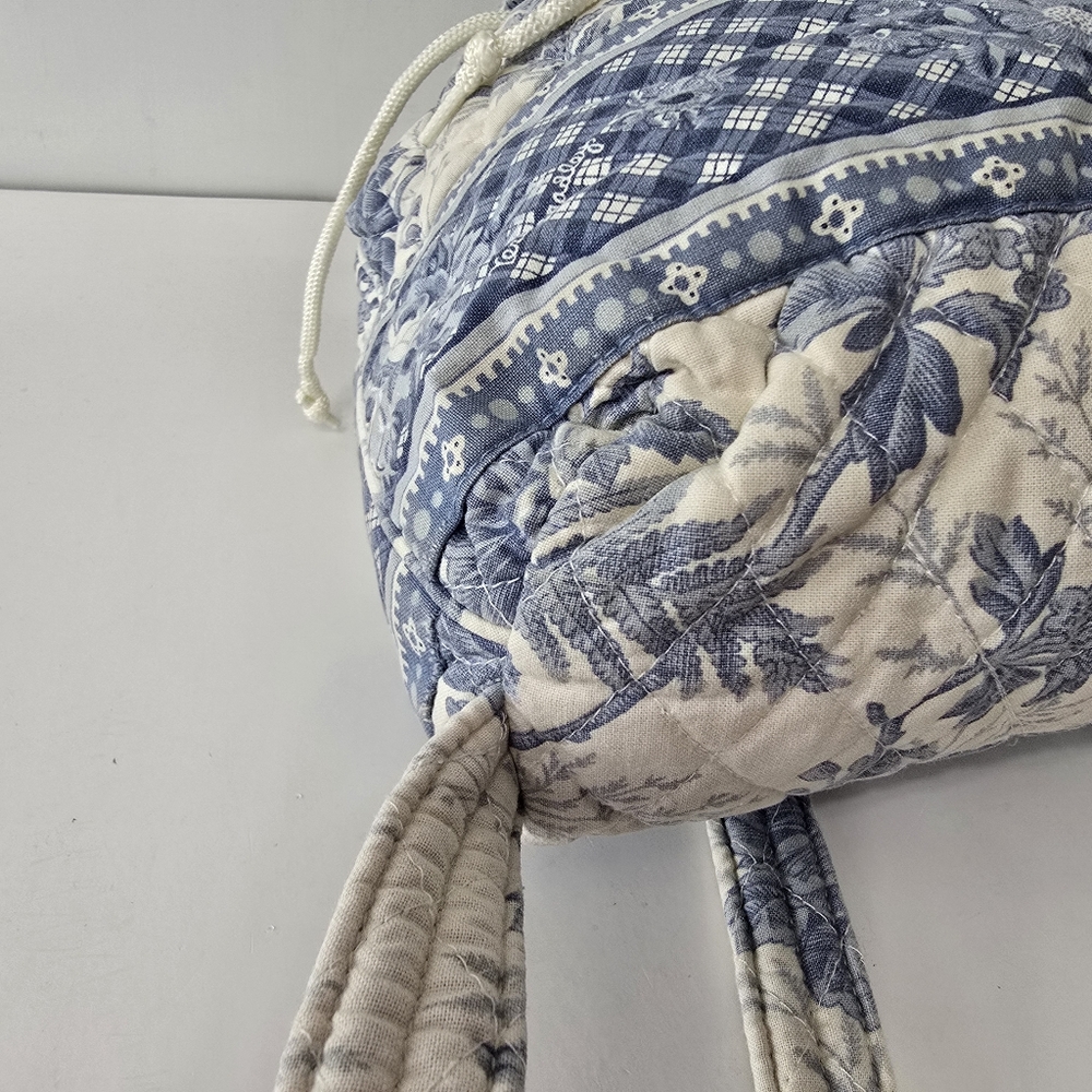 Vera Bradley Blue Toile Floral Plaid 90s Drawstring Daypack Napsack Backpack VTG - Picture 8 of 15